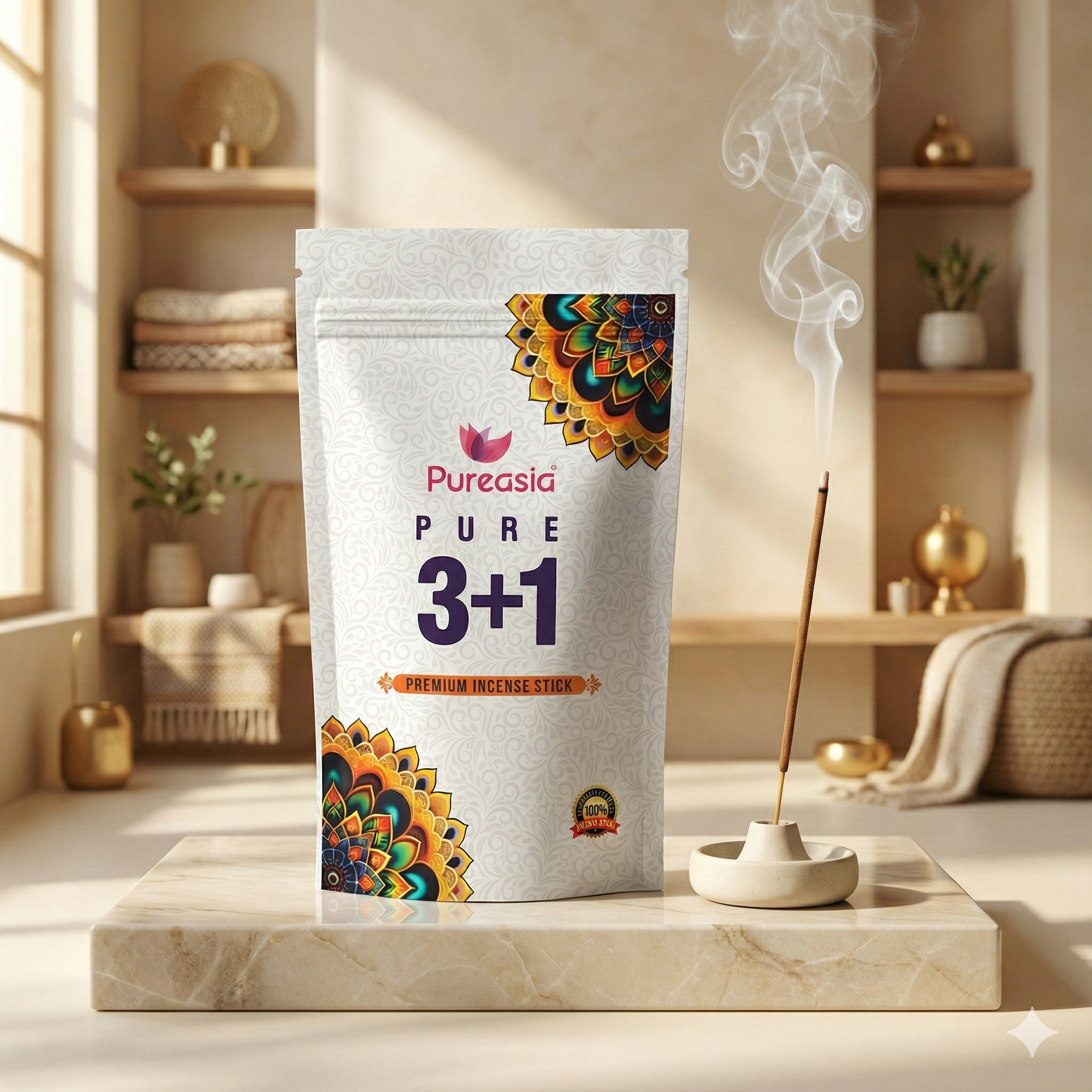 3+1 Triangle Incense Sticks 120Gm – Premium Agarbatti by Pure Asia