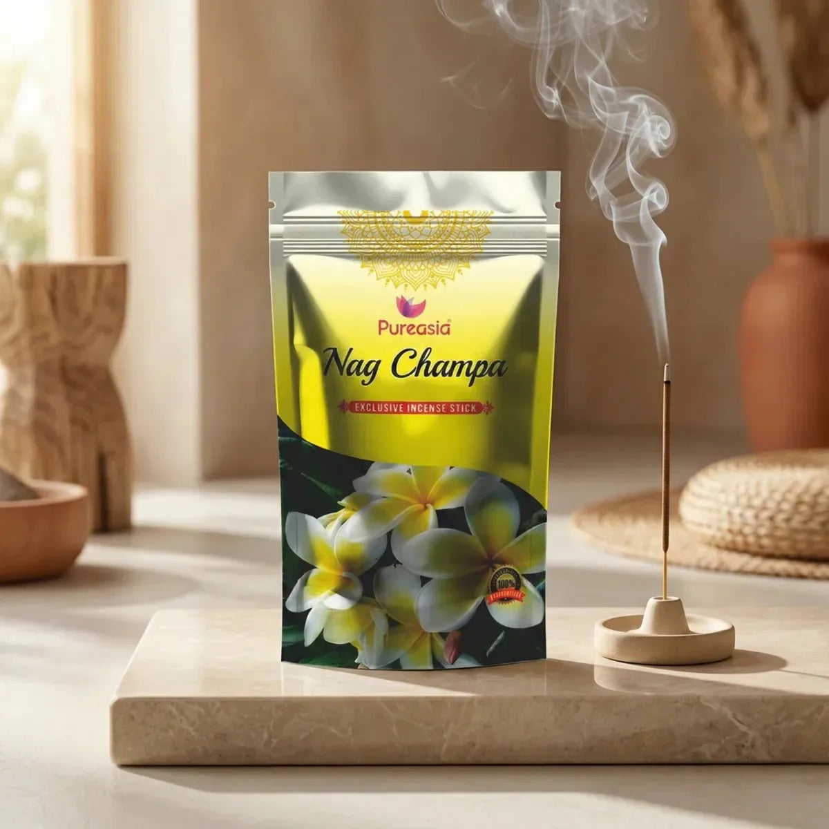 Naag Champa Premium Incense Sticks 120g – Long-Lasting Agarbatti Zipper Pack  Pure Asia