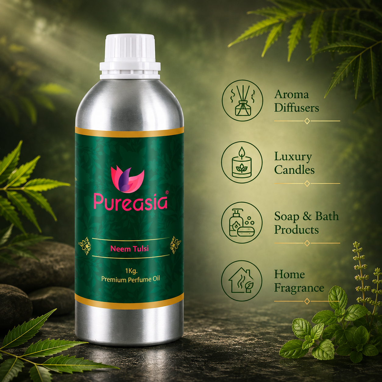 Neem Tulsi Fragrance Oil 1Kg | Herbal Fresh Aroma for Diffusers & Home Spaces – Pureasia