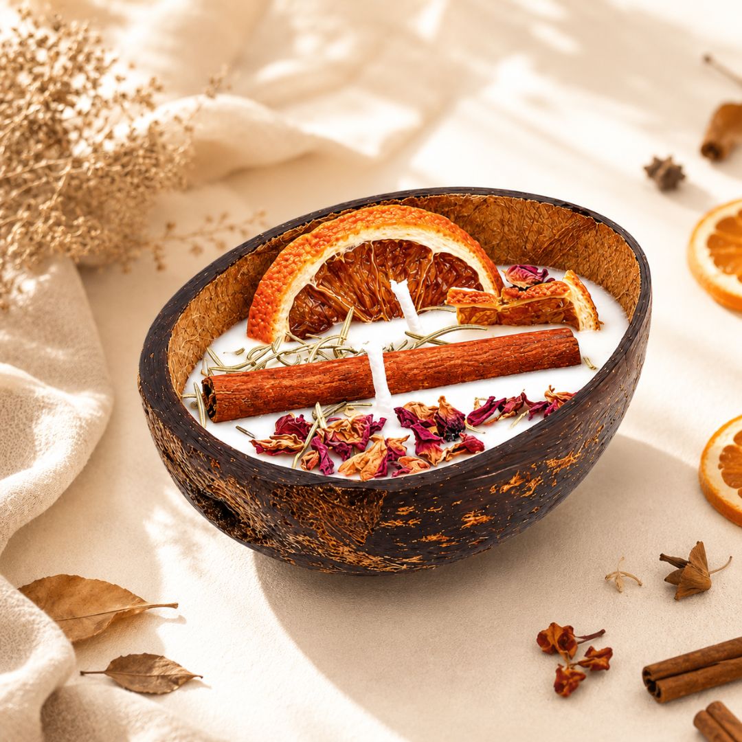 Orange & Cinnamon Coconut Shell Candle | Gift Candle | Pureasia