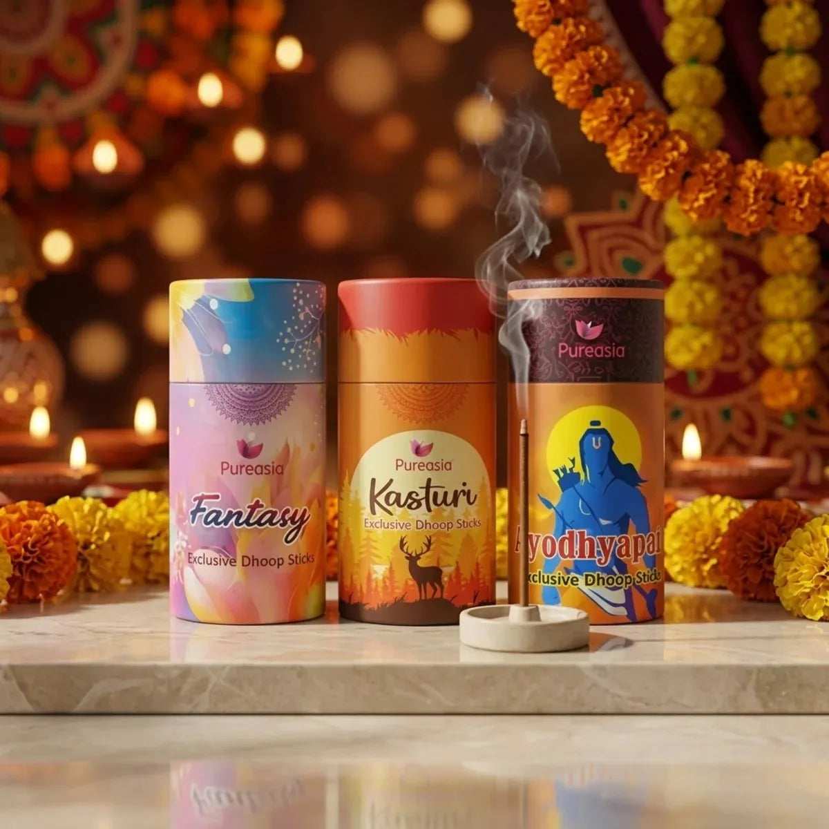 Premium Dhoop Sticks Combo Pack  Fantasy, Kasturi & Ayodhyapal Ritual Fragrance Set – Pure Asia