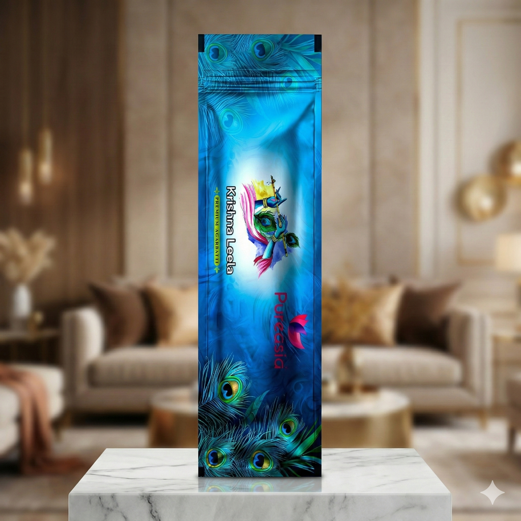 Pure Asia Krishna Leela Agarbatti Zipper Small Pouch 22g – Incense Sticks