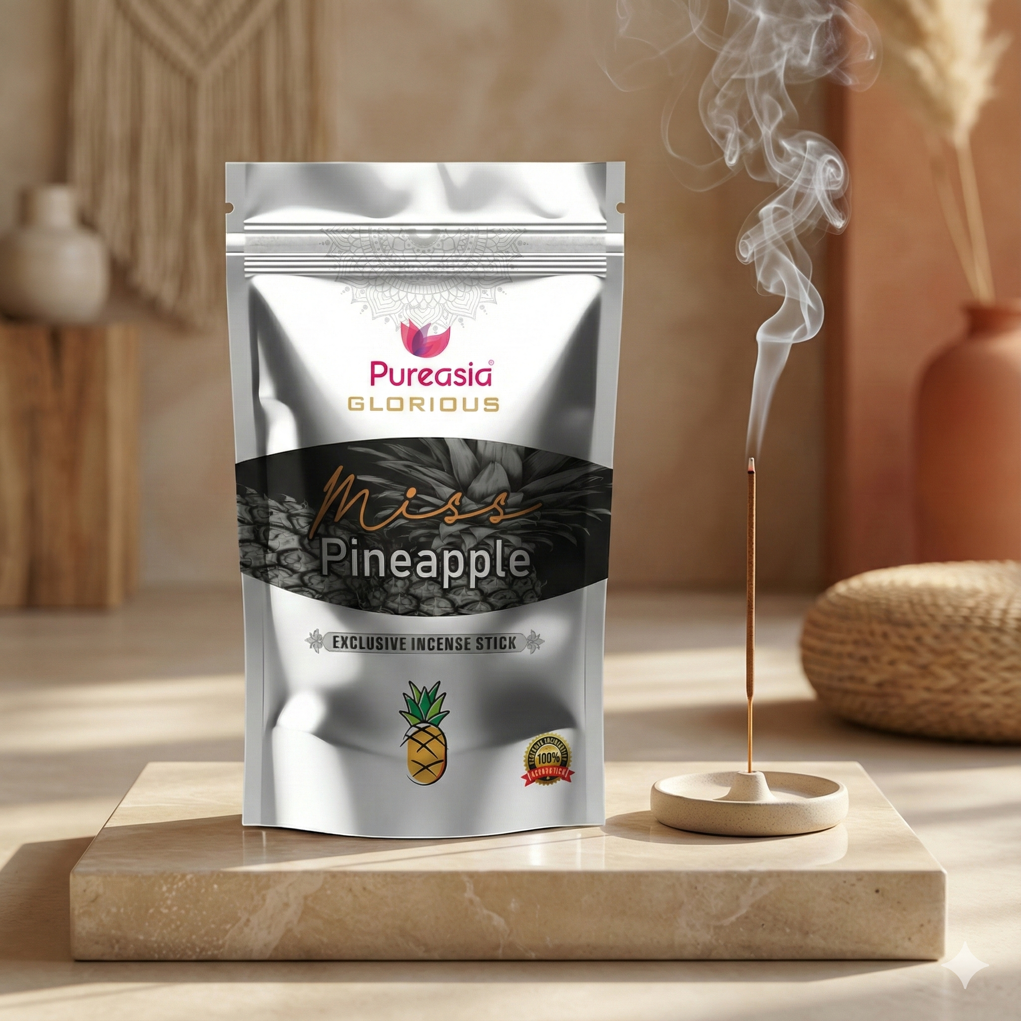 Pure Asia Ms. Pineapple Agarbatti Zipper Pouch 120g – Incense Sticks