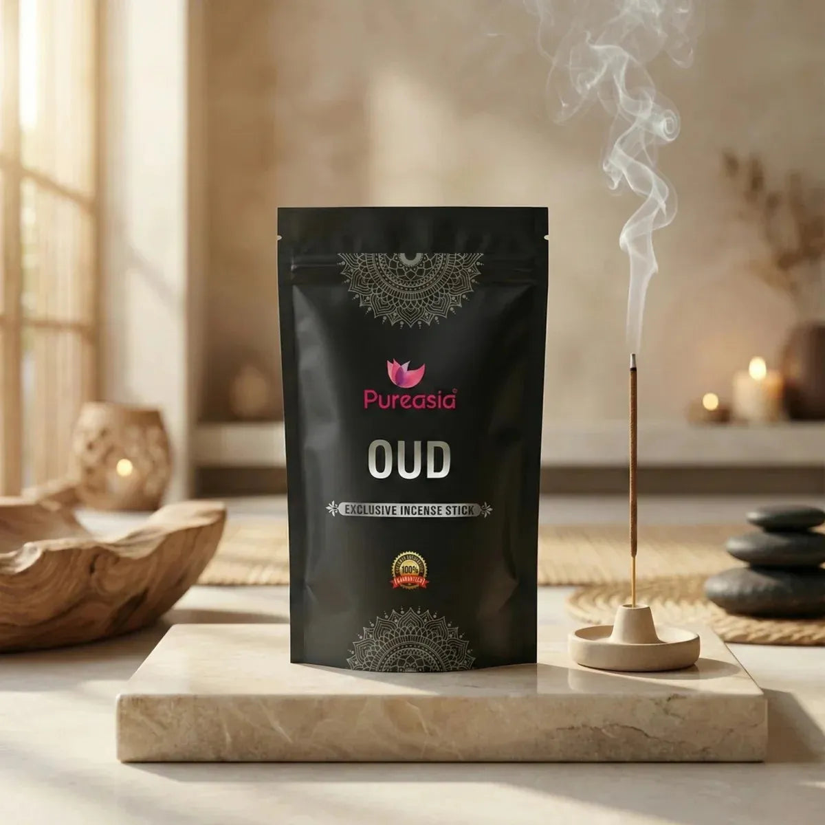 Pure Asia Oud Incense Sticks 120g Zipper Pouch | Bamboo-Less Charcoal-Free Agarbatti