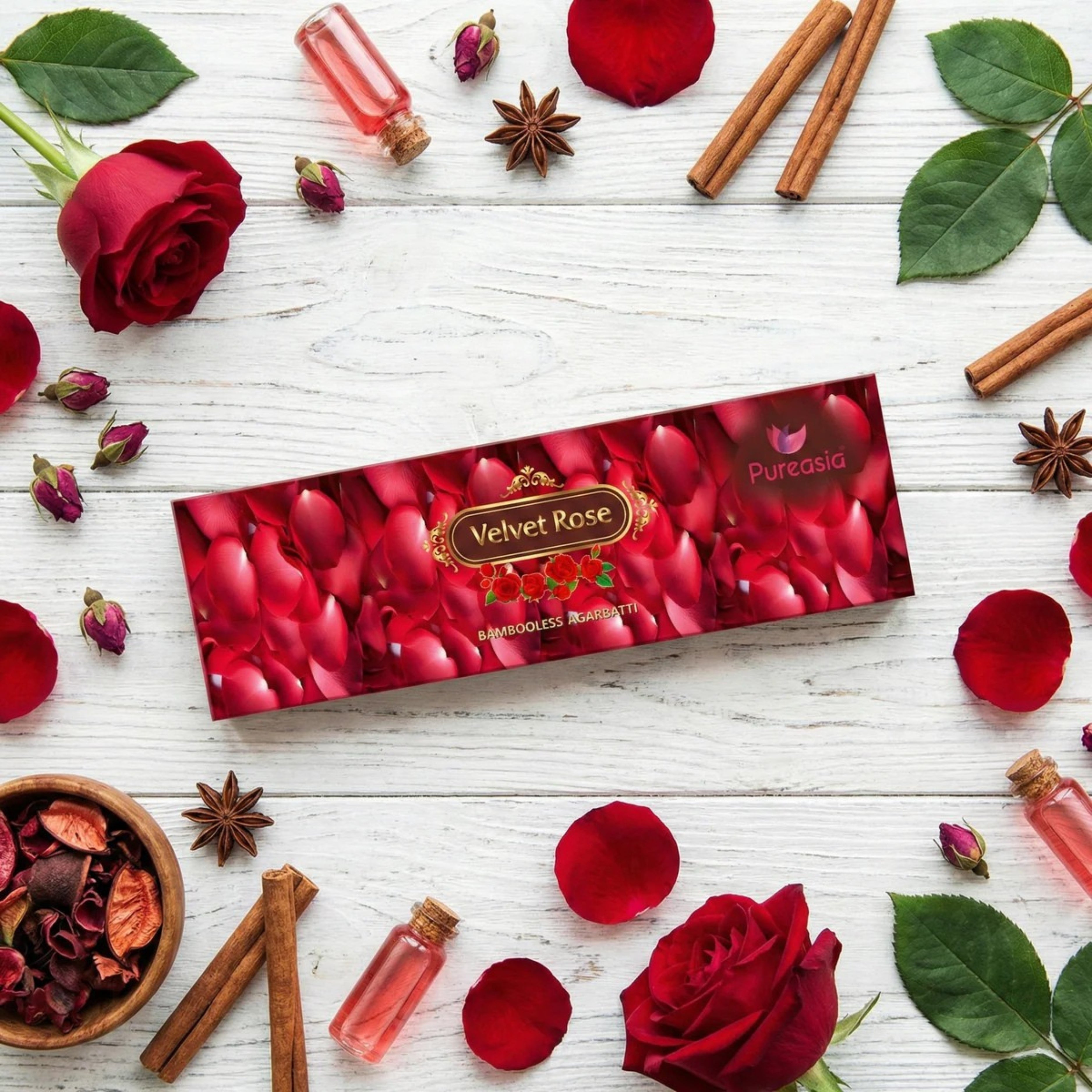 Pure Asia Rose Bambooless Incense Sticks 75g – Premium Agarbatti