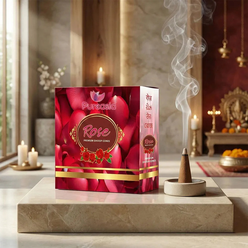Pure Asia Rose Dhoop Cone (9 Cones) – Premium Floral Aroma
