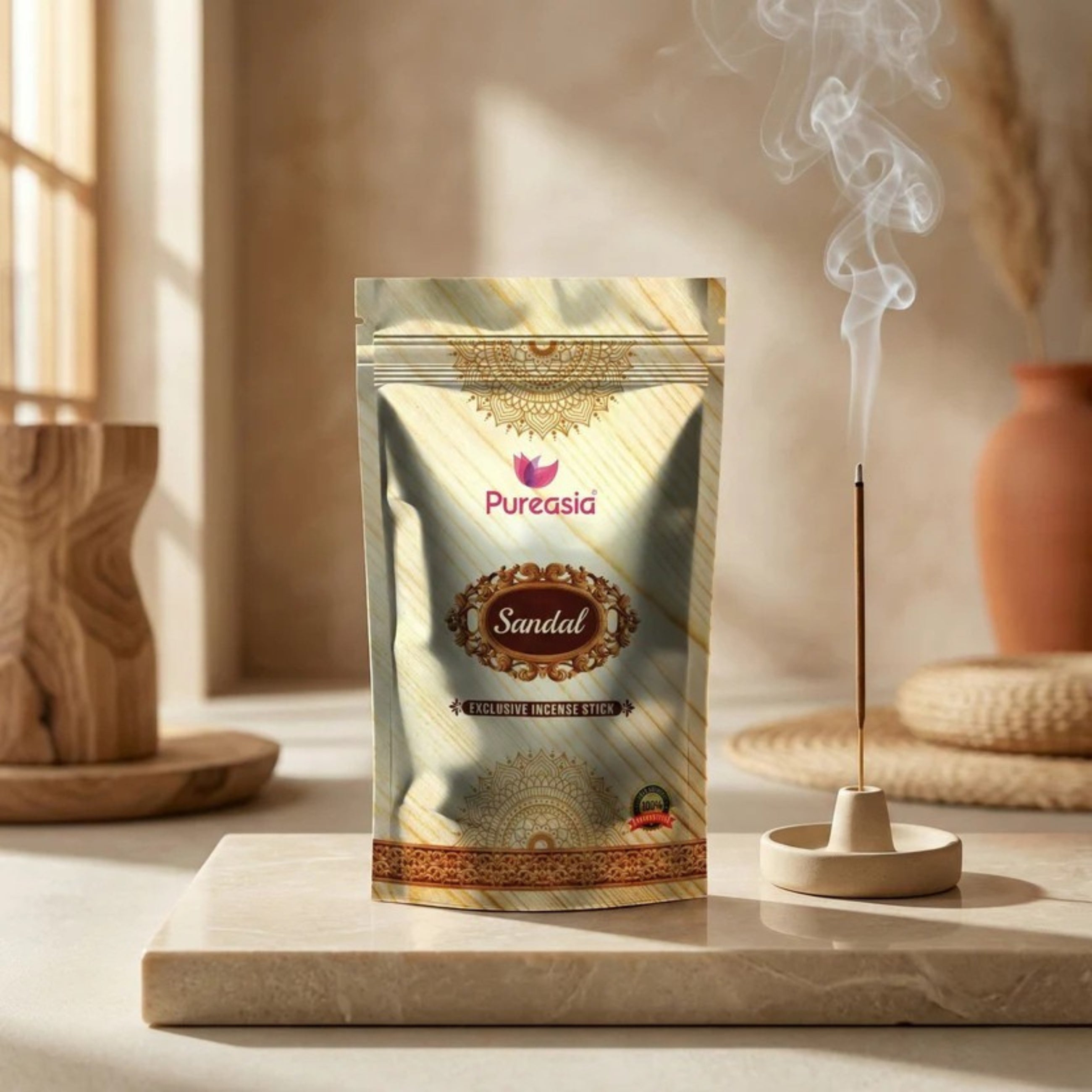 Pure Asia Sandalwood Agarbatti Zipper Pouch 120g – Incense Sticks