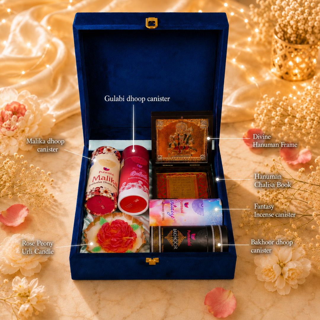 Pureasia Luxury Fragrance & Spiritual Gift Box with Candle, Dhoop & Divine Decor