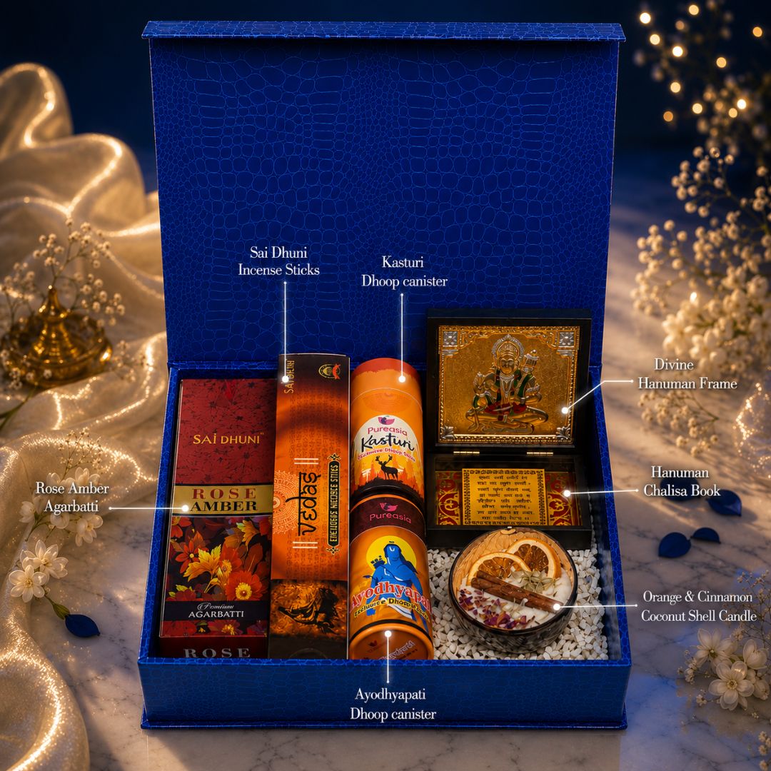 Pureasia Premium Spiritual Fragrance Gift Hamper with Dhoop Sticks, Agarbatti, Candle, Hanuman Frame