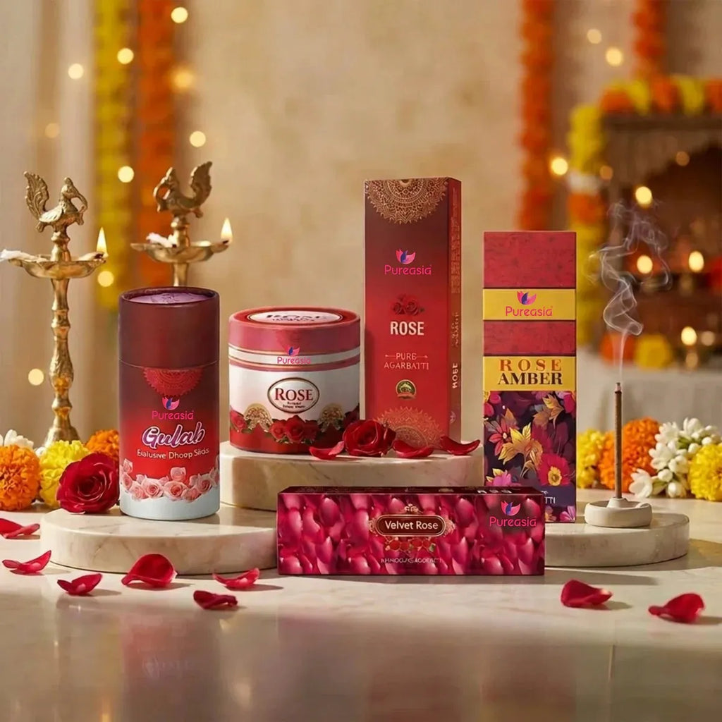 Rose Dhoop Incense Combo Pack  Premium Rose Agarbatti & Dhoop Collection for Pooja & Home Fragrance – Pure Asia