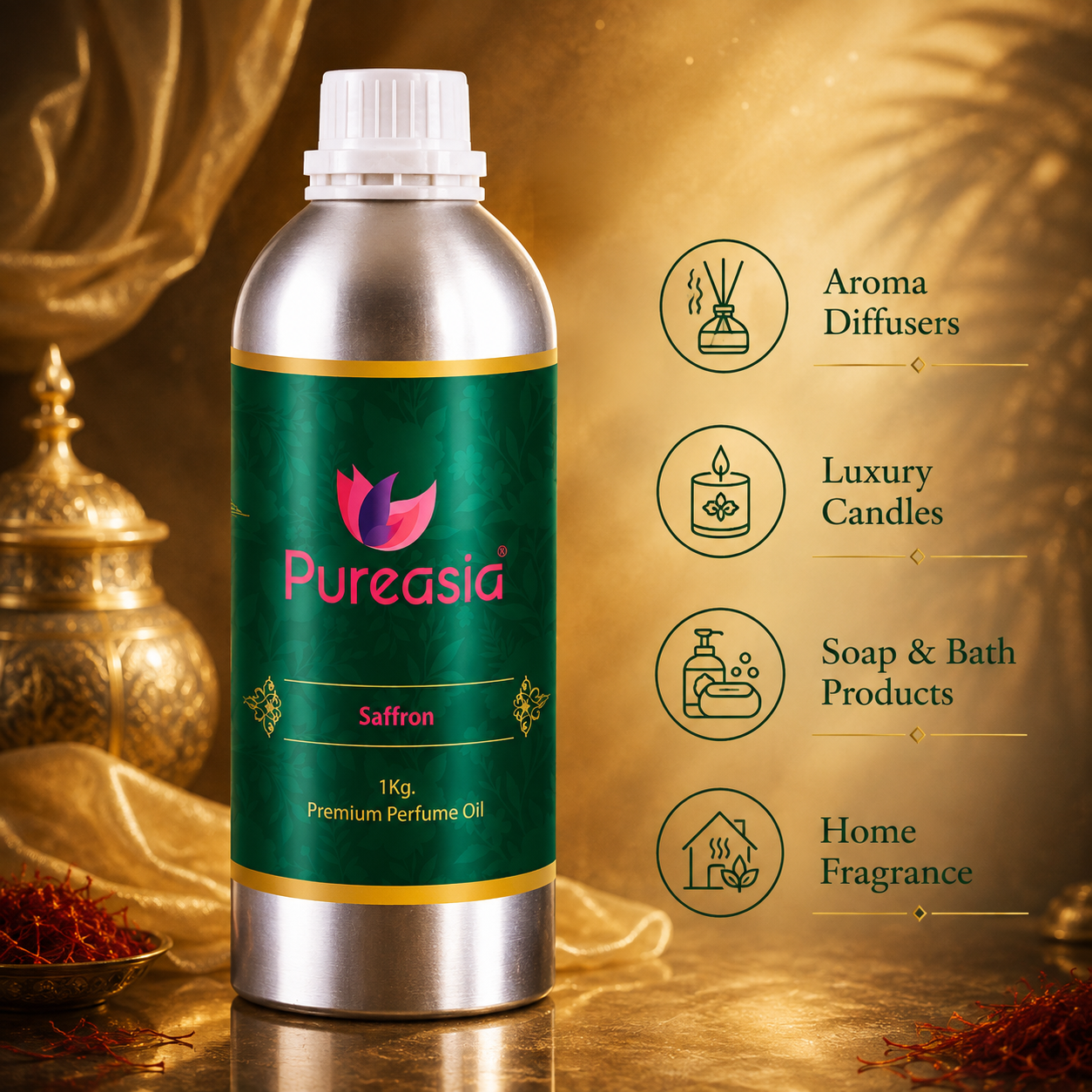 Saffron Fragrance Oil 1Kg  Rich Warm Aroma for Diffusers & Premium Spaces – Pureasia