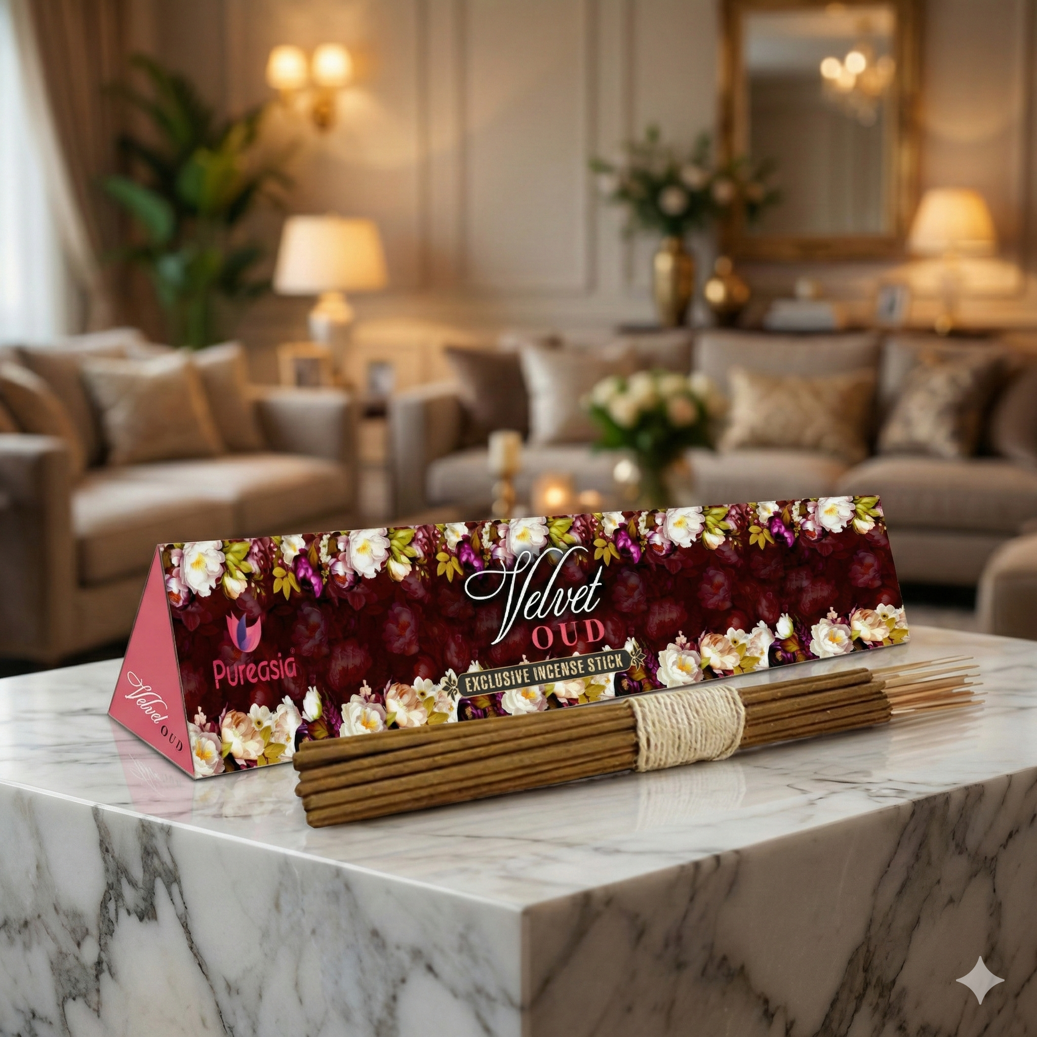 Velvet Oud Incense Triangle Pack 60Gm – Premium Agarbatti by Pure Asia